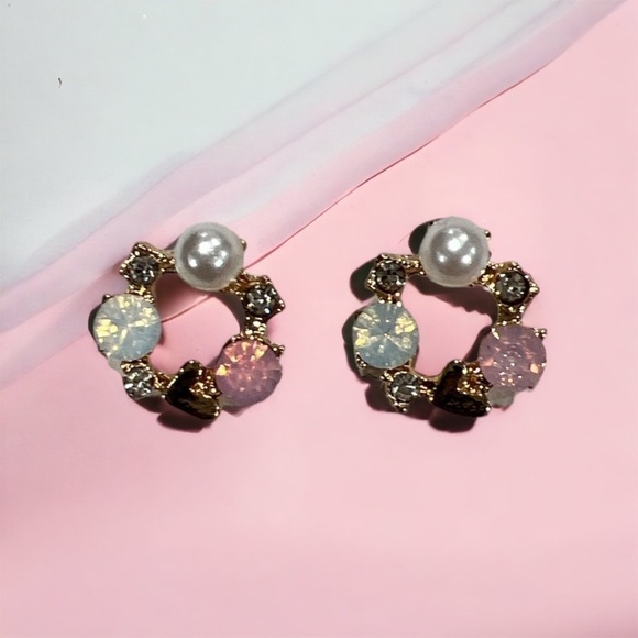 GOLD PLATED ZIRCONIUM AND FAUX PEARL EARRINGS - Picture 1 of 5